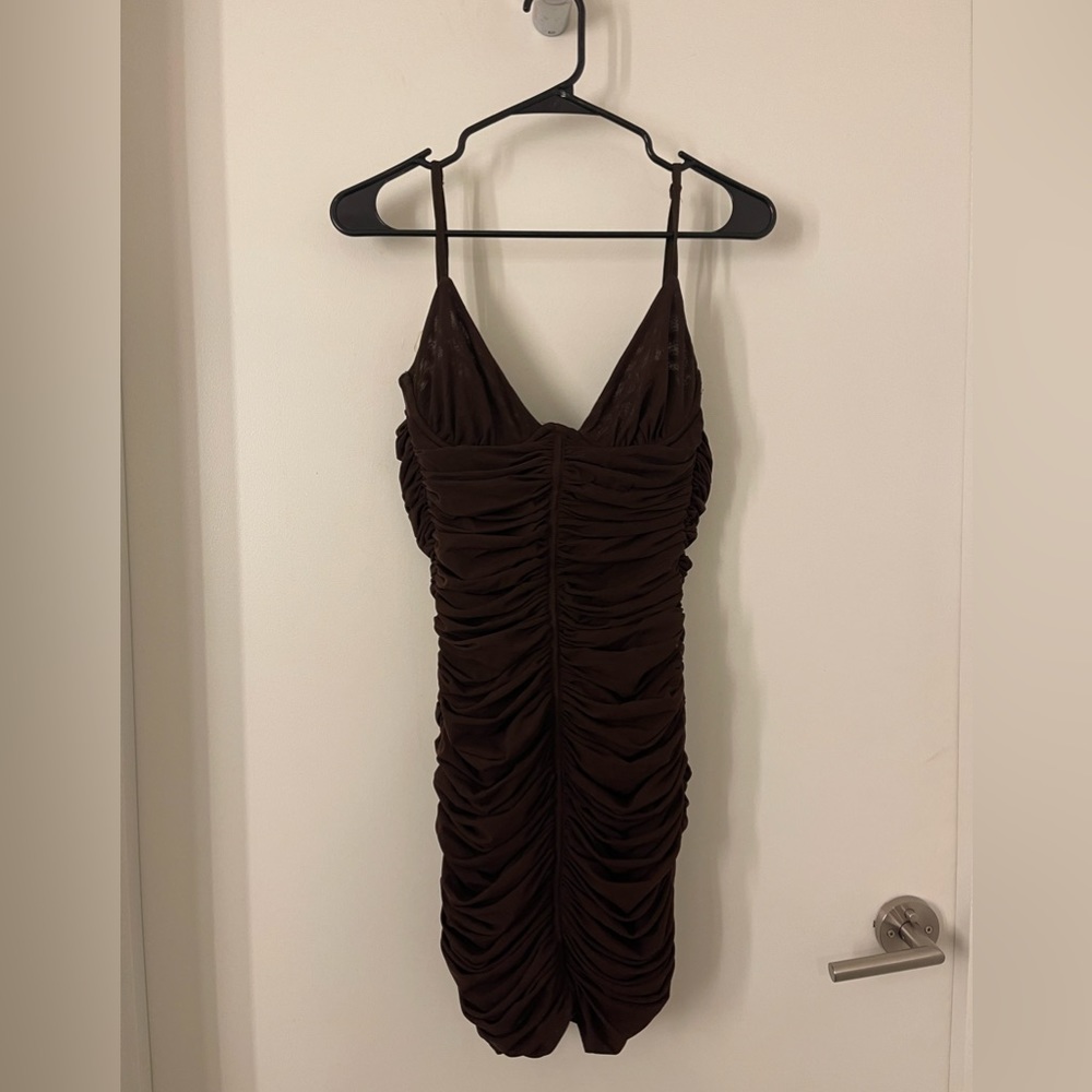 Mistress rocks chocolate ruched dress